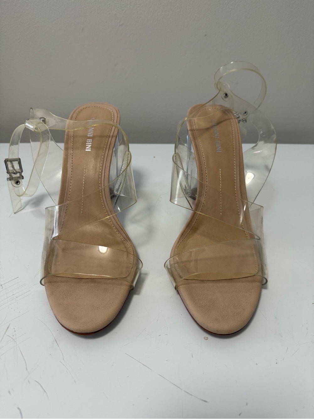 Gianni Bini Clear Strap Tan Block Heel Sandals - Women